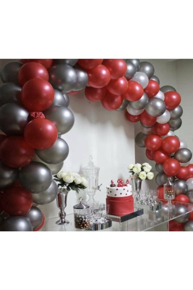 Red Silver Metallic Balloon Chain Set 60 Pieces Balloon And Chain