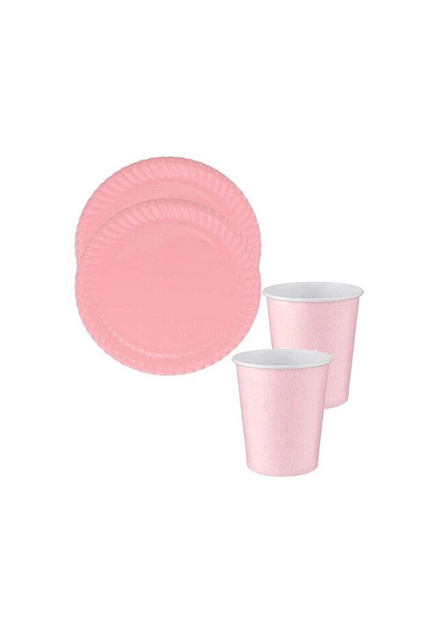 مجموعة أطباق وأكواب باللون الوردي الفاتح من Mini Party Store