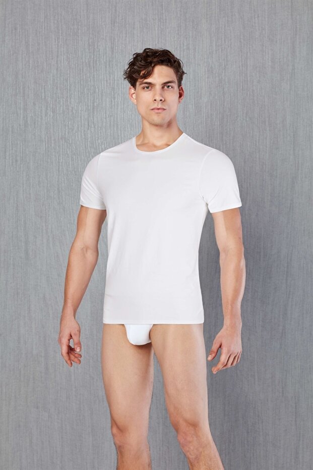 Men's White Cotton Fabric T-shirt