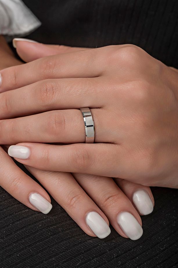 6 Mm Bombeli Çatı Modeli Düz Klasik Gümüş Tek Alyans Yüzük - 8