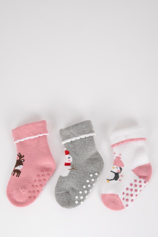 Baby Girl Christmas Themed Non-Slip Sole 3-Piece Cotton Long Socks Y7811a2ns