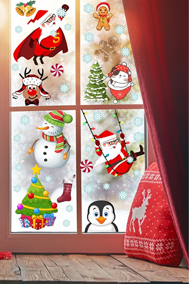 Super Santa Snowman Snowflakes Winter Themed Window Wall Sticker