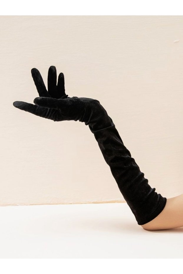 Black Special Design after Party, for Bachelorette, Silk Velvet Gloves