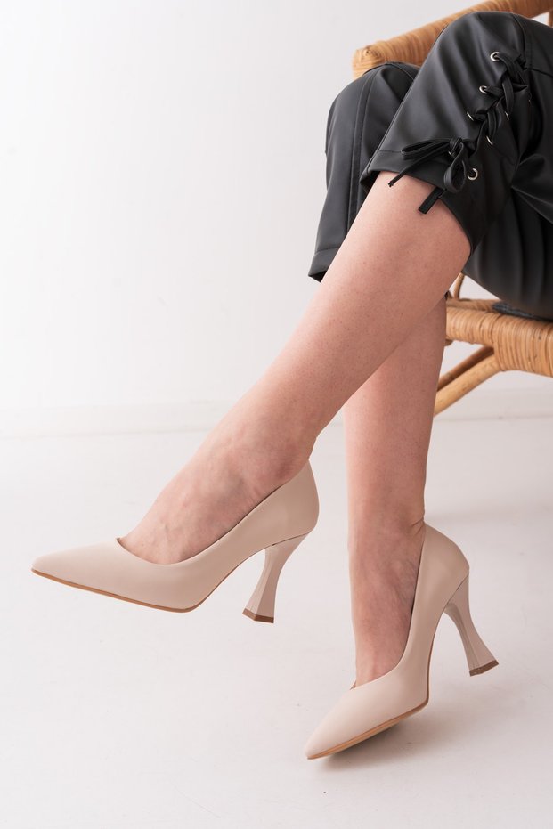 Stiletto Beige Leather New Season Daily Stylish Handmade Domestic Production