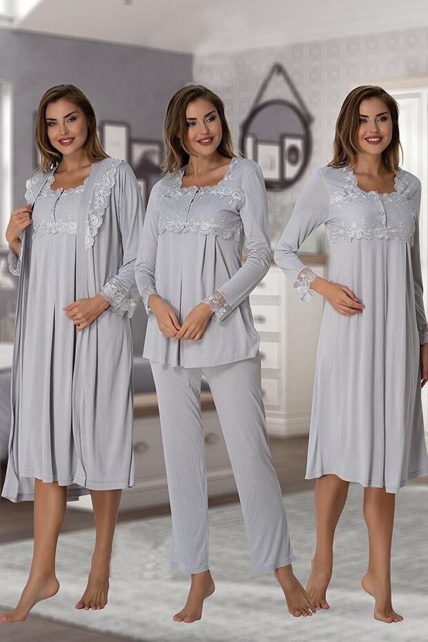 Effort Women's Maternity Long Sleeve Dressing Gown Nightgown Pajamas Set Set of 4