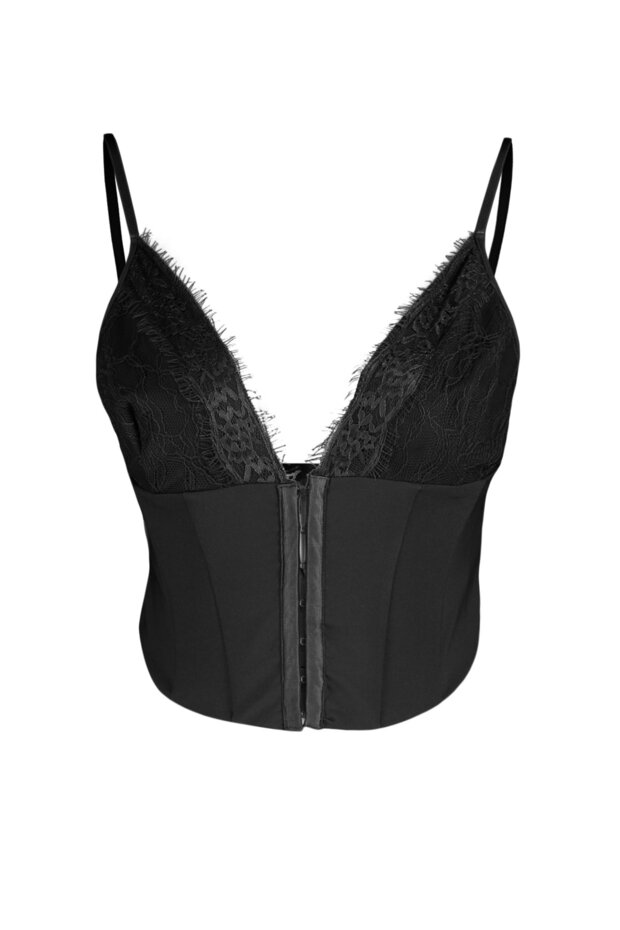 Tkany koronkowy stanik z agrafką - czarny Crop, z podszewką TPRAW23BS00045 - 6