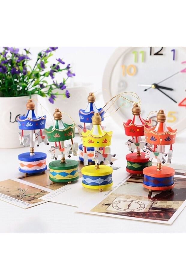 12-Piece Christmas New Year Wooden Handmade Ornaments Mini Carousel Decorative 12-Piece Ornament