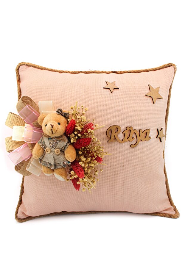 Decorated Baby Girl Pillow with Dried Flowers, Jewelry Pillow