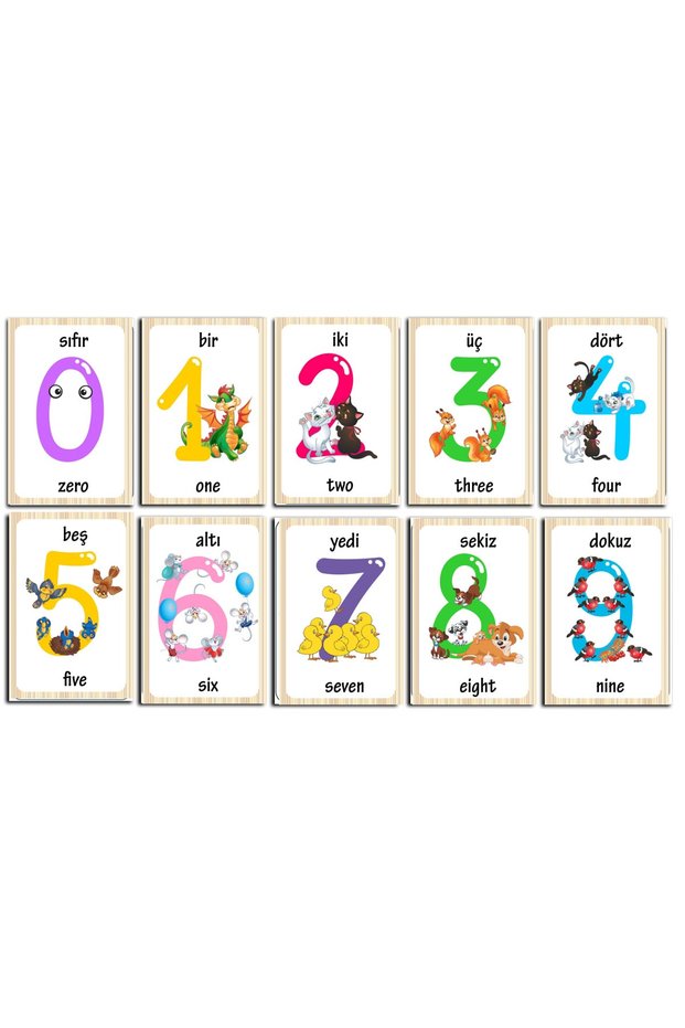 Preschool Turkish Numbers Cards (10x15 Cm Each)