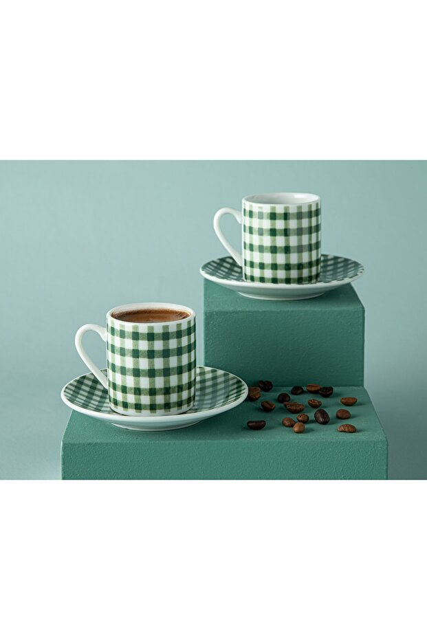 Gules Porcelain 4-Piece 2-Person Coffee Cup Set 80 Ml Green