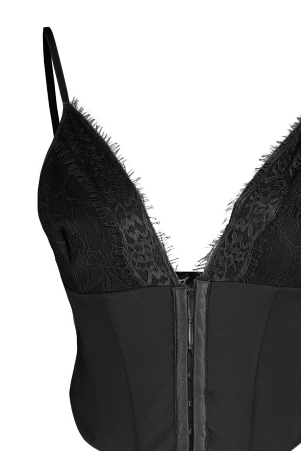 Tkany koronkowy stanik z agrafką - czarny Crop, z podszewką TPRAW23BS00045 - 7