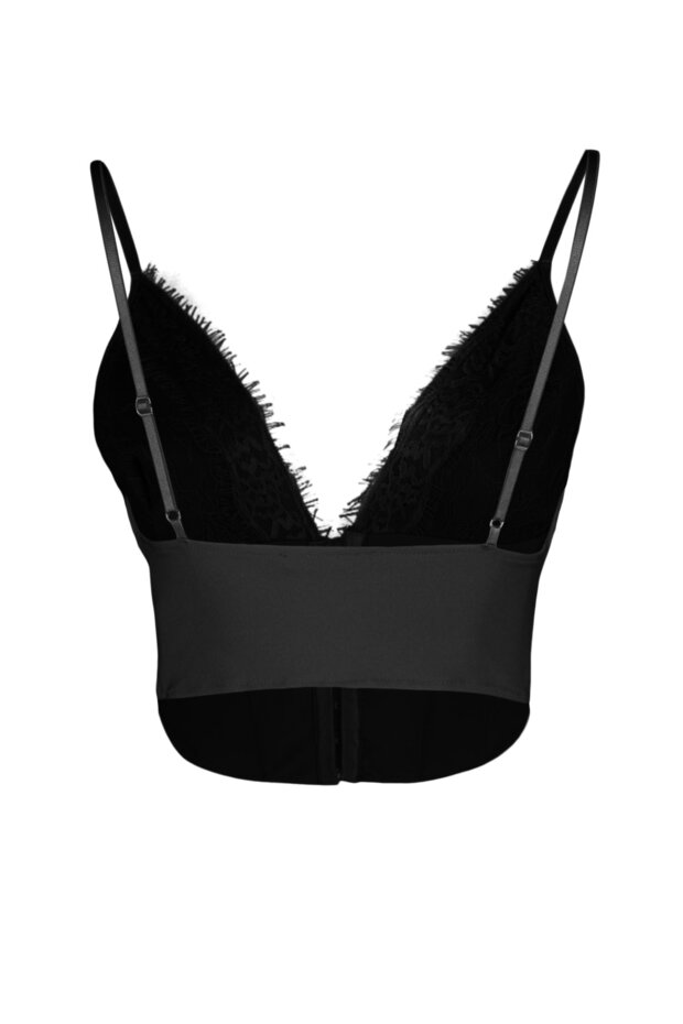 Tkany koronkowy stanik z agrafką - czarny Crop, z podszewką TPRAW23BS00045 - 8