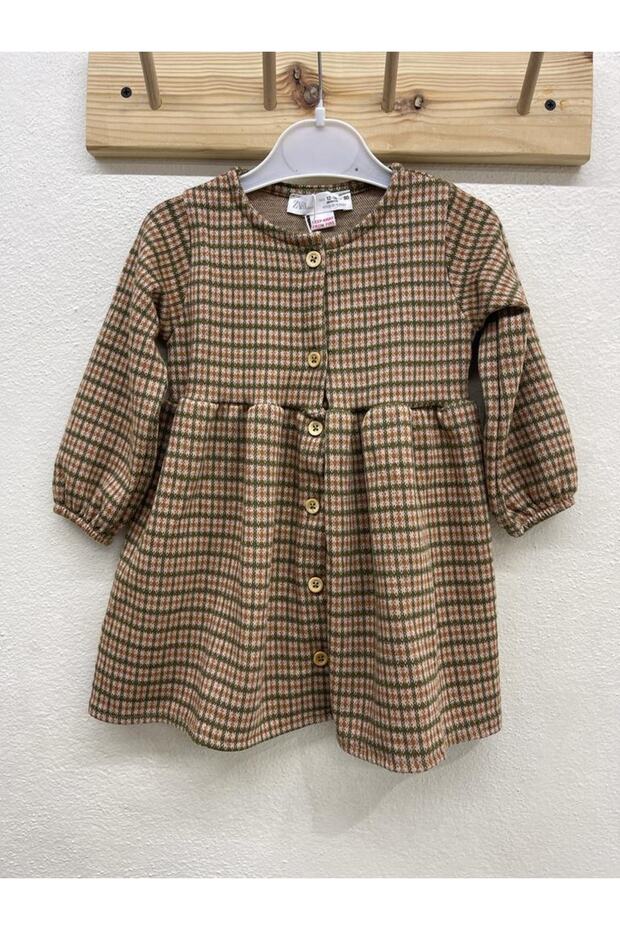 Girl's Front Buttoned Gingham Dress