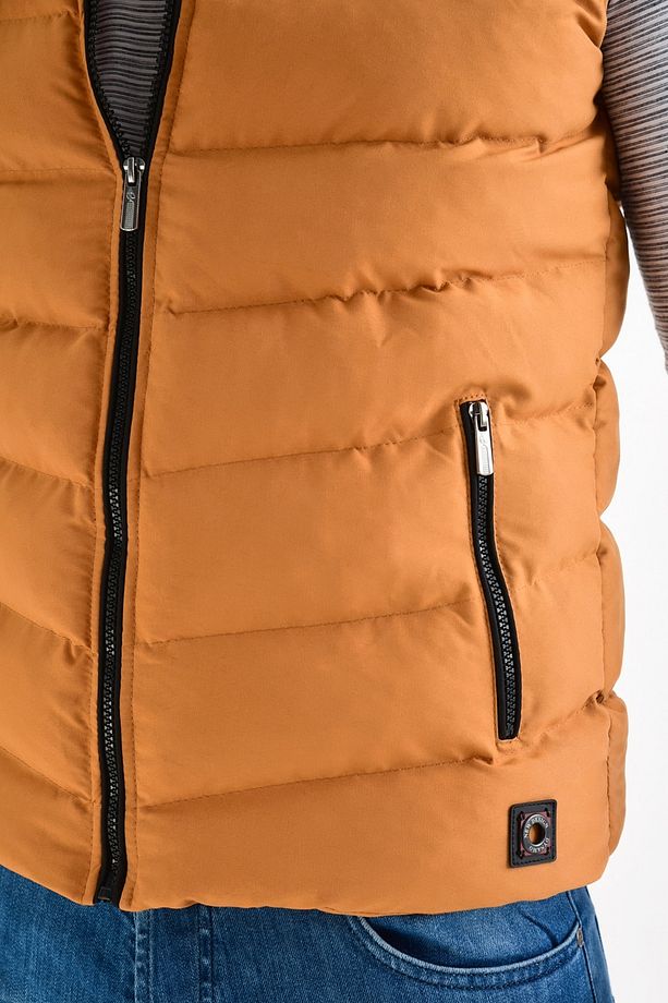 Erkek Safran Kapüşonlu Polar Astarlı Şişme Yelek - 6
