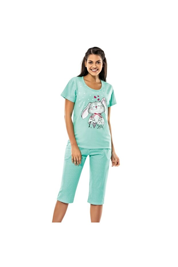 Women's Blue Short Sleeve Modal Capri Suit 8585