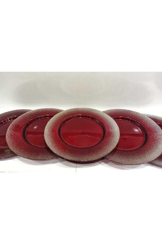 Yılbaşı Noel Kırmızı Simli 33 Cm Dekoratif Servis Tabak Seti 6'lı - 1