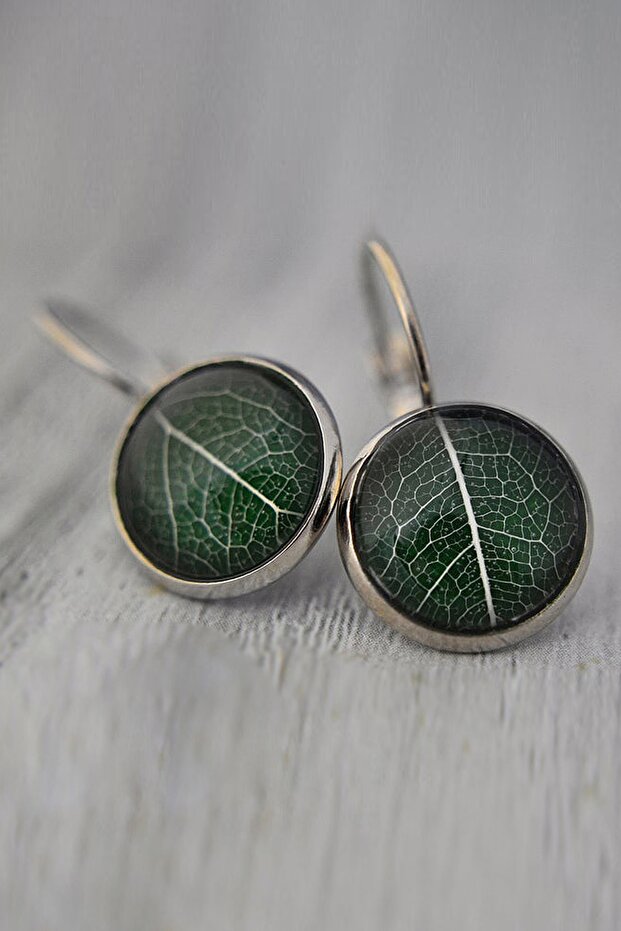 Steel Earrings with Real Leaves