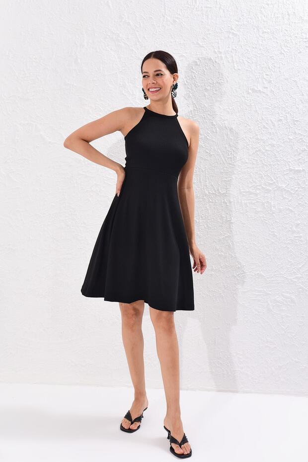Women's Black Off-the-Shoulders Camisole Dress Yİ1819