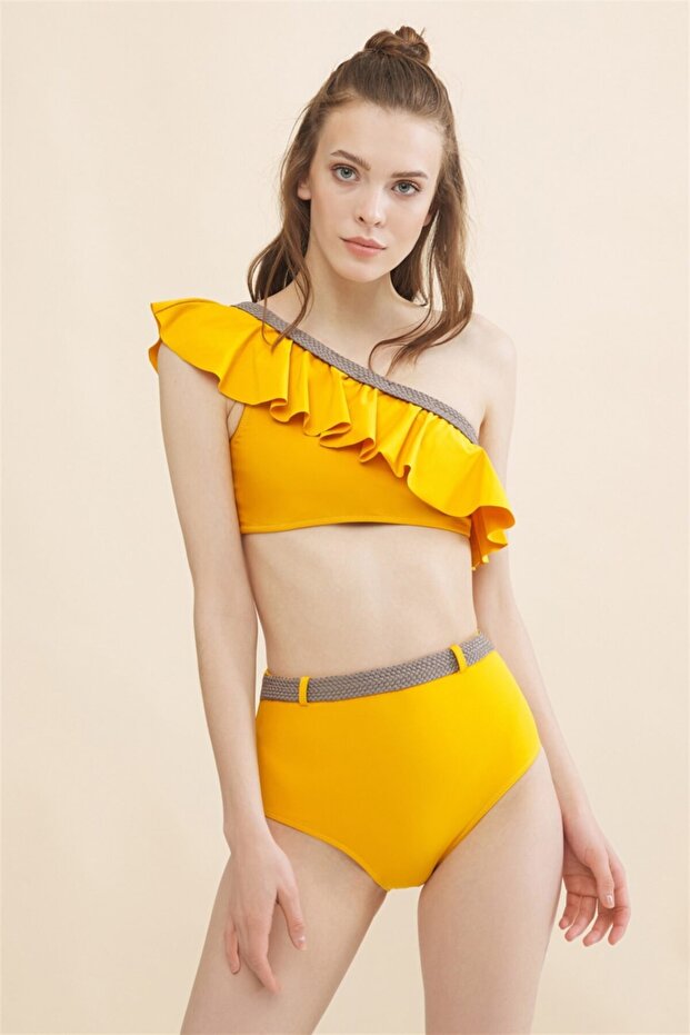 Women's Yellow Single Shoulder Flounce Bikini