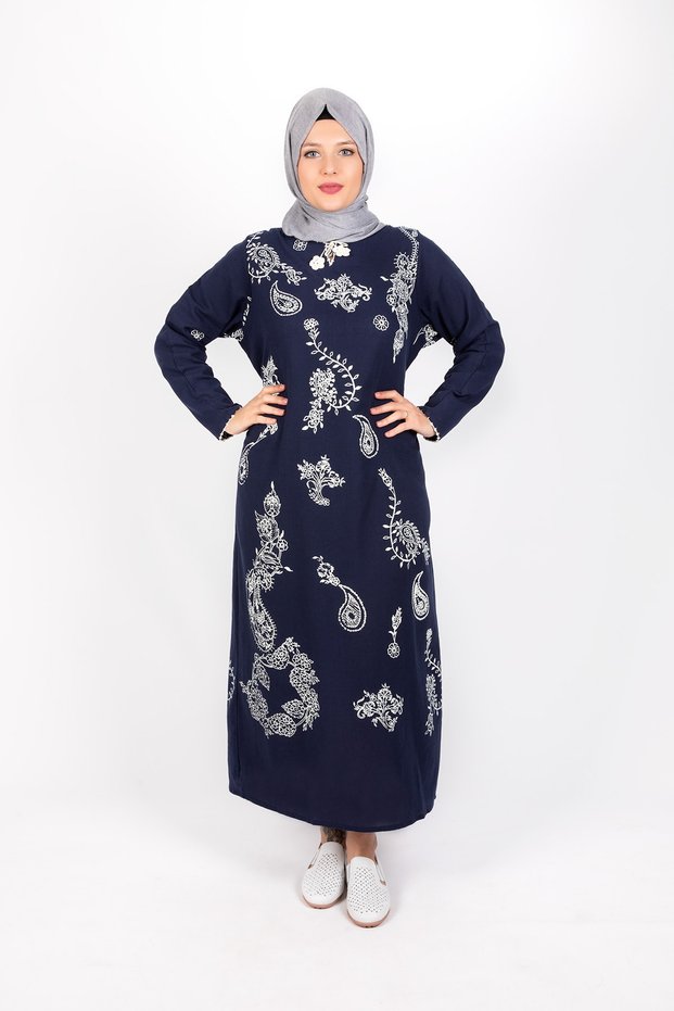 Women's Şile Cloth Navy Blue Dress