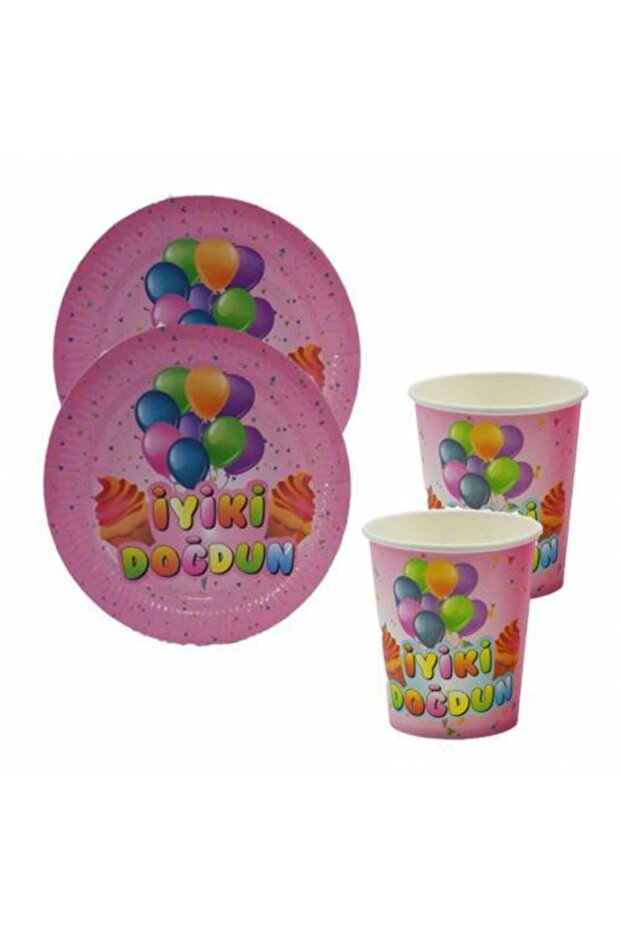Pink Happy Birthday 8-Piece Plate Cup Party Set