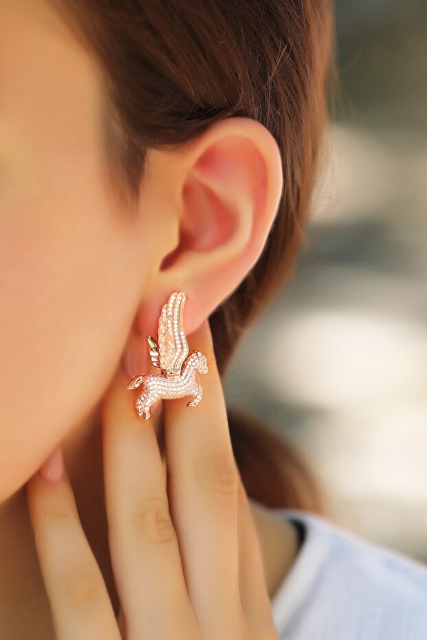 Çiftli, Kanatlı At Figürlü Gümüş Küpe - 1