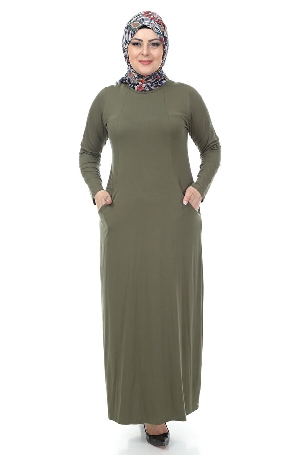 Women's Green Long Sleeve Pocket Dress