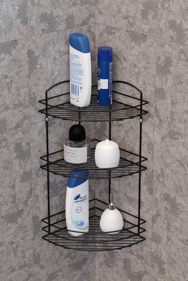 Three-Tier Bathroom Shower Corner Shelf Matte Black Bk033
