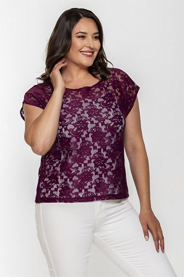 Lace Cropped Top-burgundy
