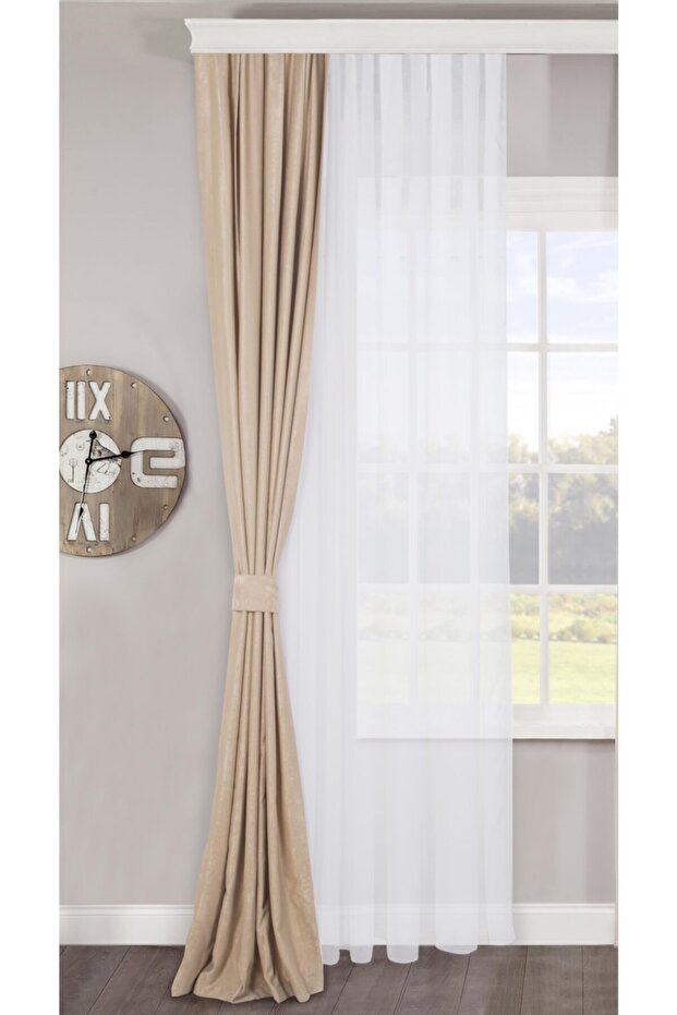 Background Curtain Beige Color 1-2 Sparse Pleat