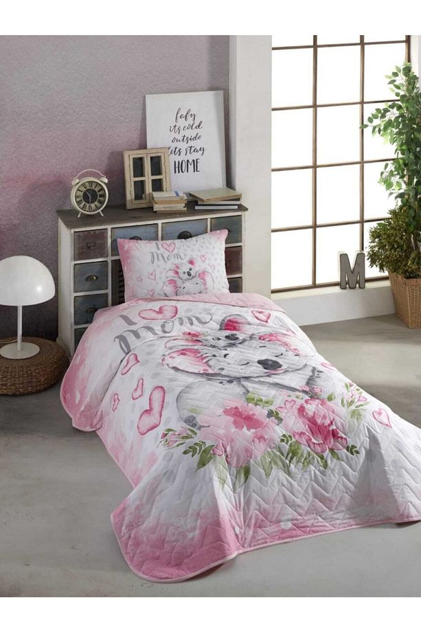 Tek Kişilik Koala Pembe Yatak Örtüsü - 1