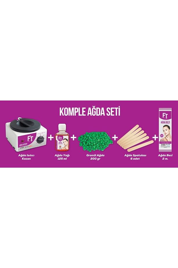 Ağda Seti Isıtıcı Kazan, Granül Boncuk Ağda Azulen Soyulabilir, Ağda Yağı, Ağda Bezi, Spatula - 2