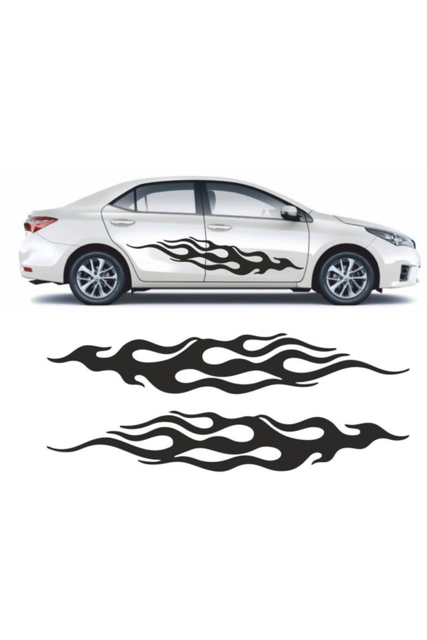 Car Side Door Flame Sticker 01262 (2 Pieces Right and Left Set) (100X17 cm)