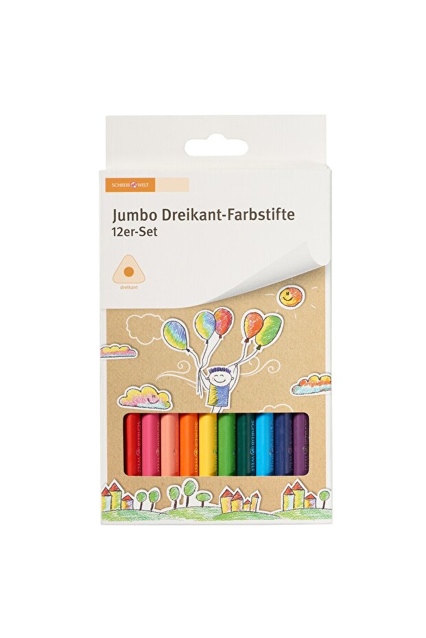 Kuru Boya Kalemi Seti Jumbo Üçgen Gövdeli 12'li - 1