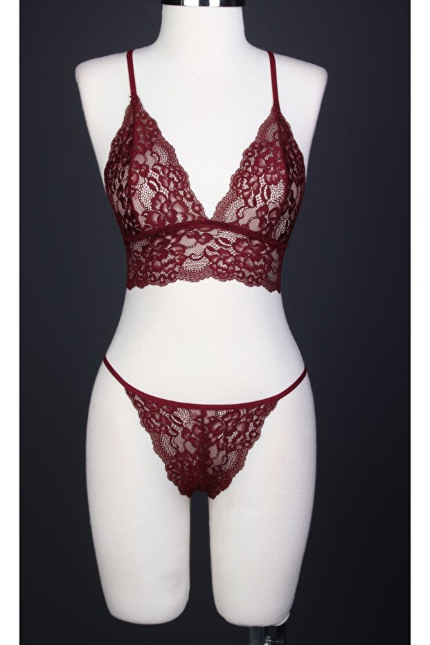 Cupless Lace Cross Back Bralette Bra Set