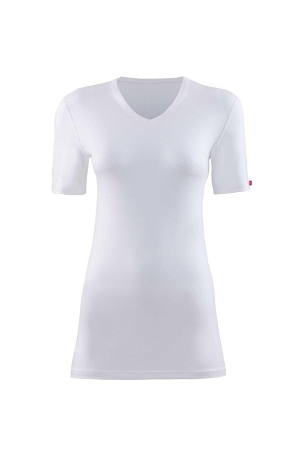 Women's White Thermal V-Neck T-Shirt