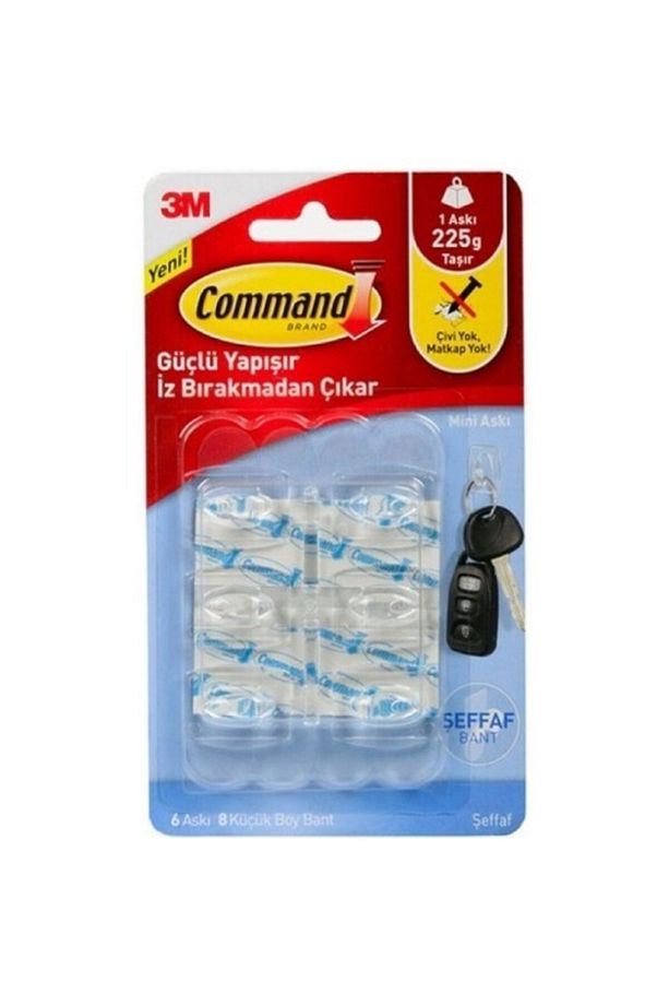 Command Mini Şeffaf Yapışkanlı Askı 225 Gram Kapasiteli (6 Lı Paket) 17006clr - 1