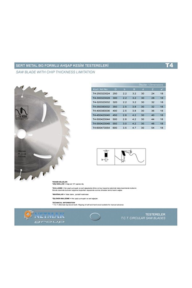 Elmas Uçlu Bg Form Ağaç Testeresi 300 X 3,2 X 30 Mm Z28 - 5