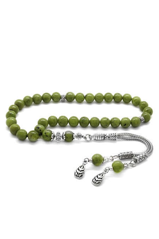 Non-Tarnish Metal Tasseled Globe Cut Jade Natural Stone Rosary