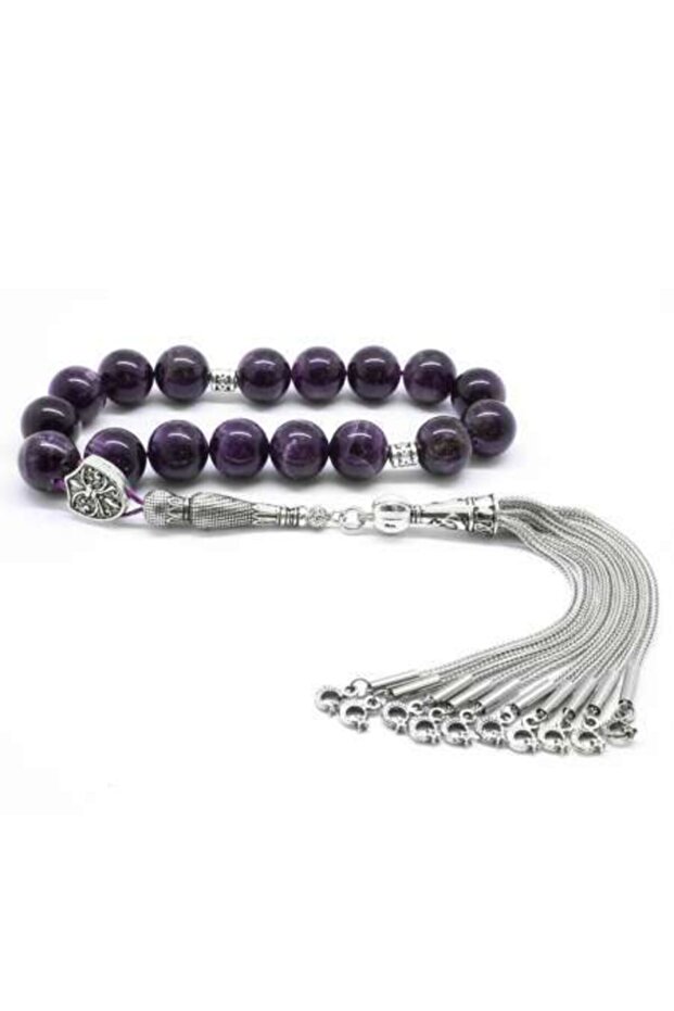 Anti-Tarnish Metal Tassel Sphere Cut Amethyst Efe Natural Stone Prayer Beads