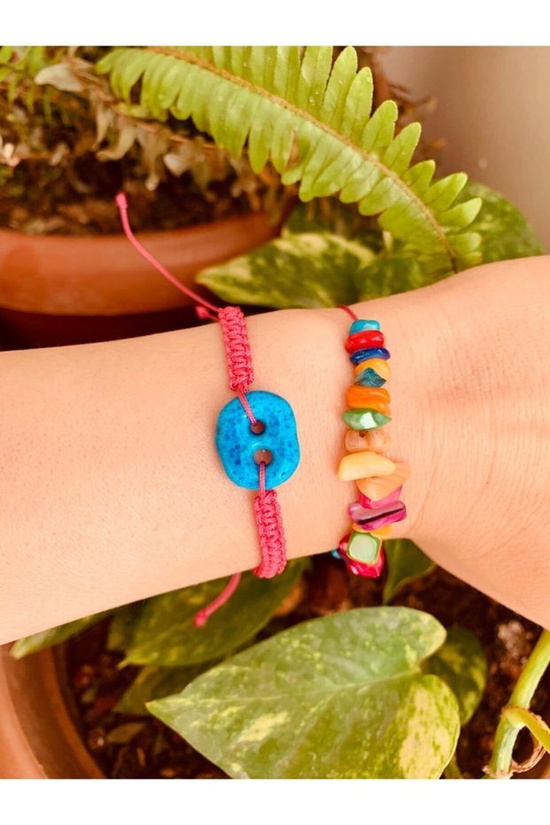 Pink Syriac Bracelet and Mother of Pearl Stone Bracelet 2-Piece Combination