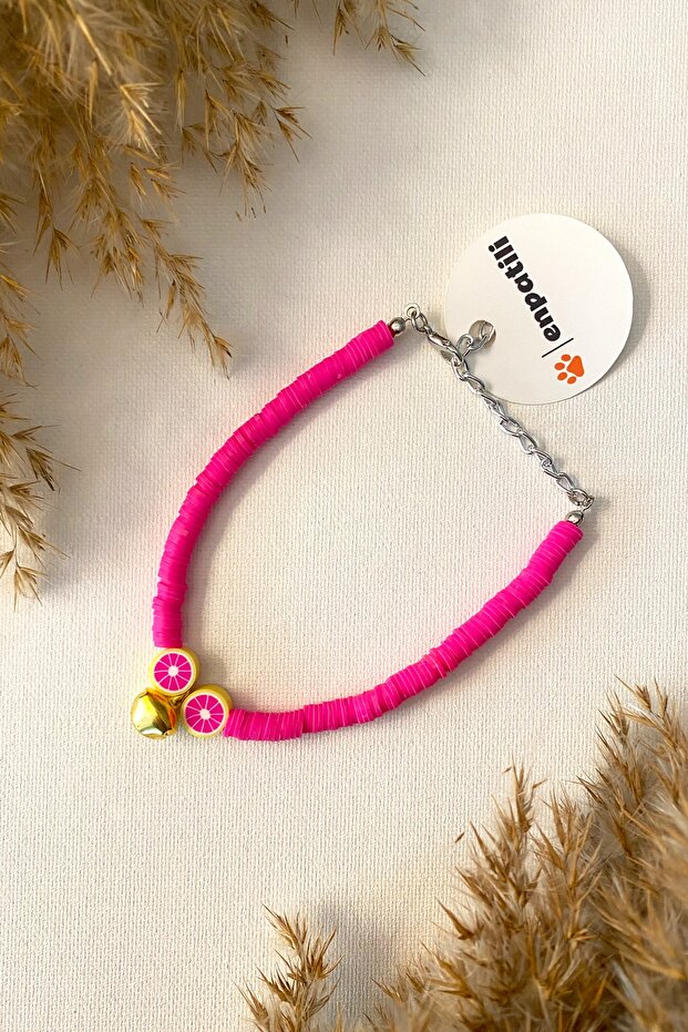 Cat Collar Cat Necklace with Bell Grapefruit Detail Pink
