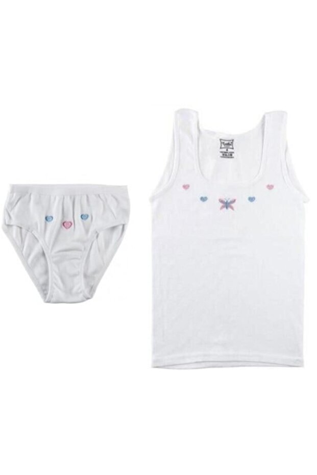 Girl's White 4 Piece Thick Strappy Undershirt and 4 Piece Printed Slip Set