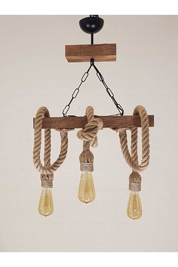 Halatlı Ahşap El Yapımı Avize 953- 3lü - 3