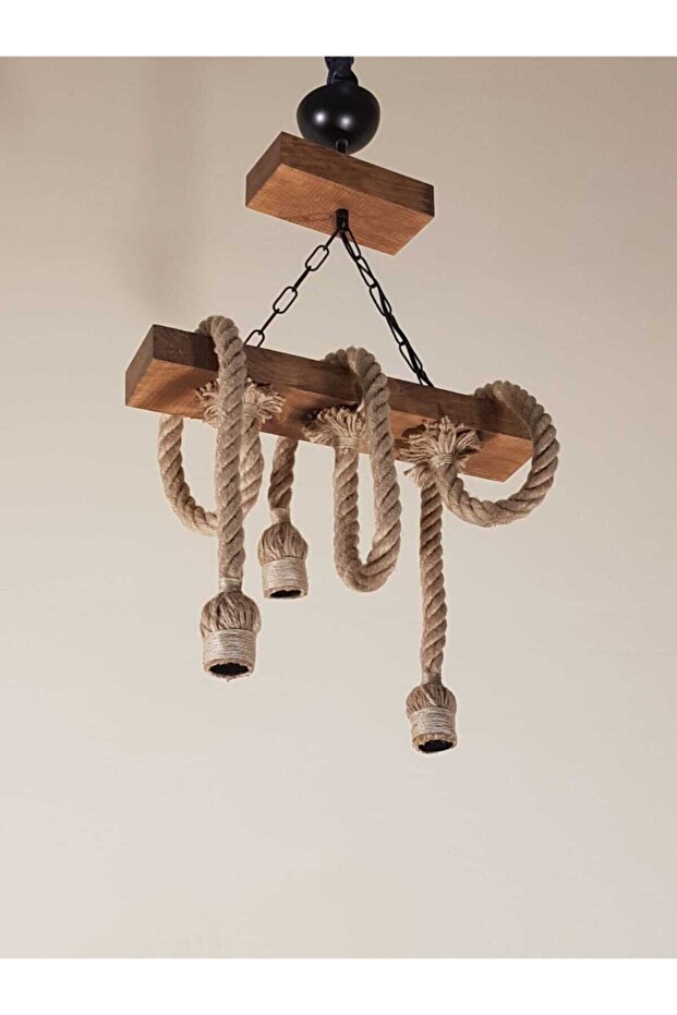 Halatlı Ahşap El Yapımı Avize 953- 3lü - 5