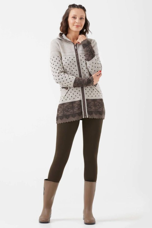 Women's Hooded Zippered Knitwear Jacket - Mink - Sütlükkahve