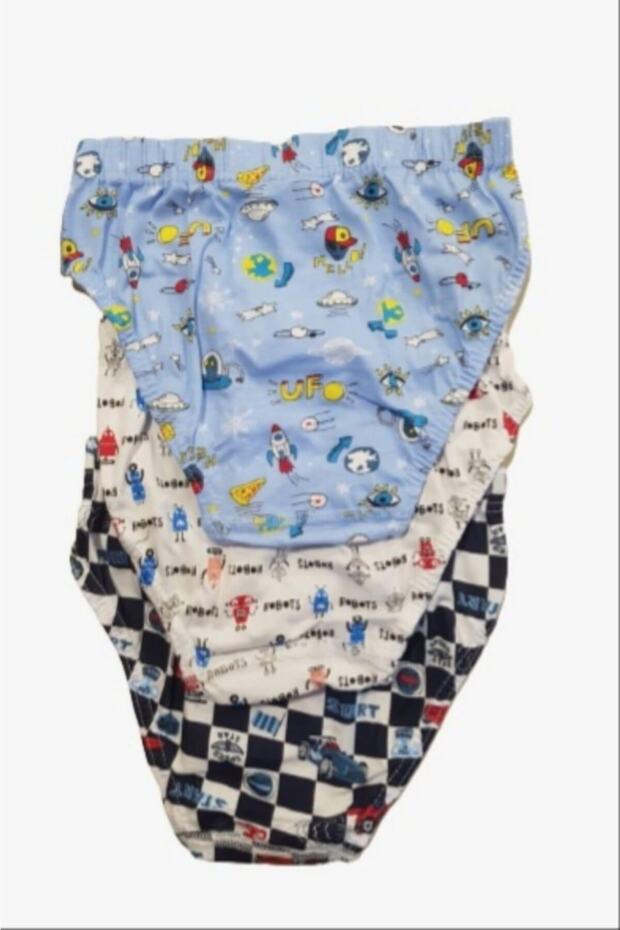 Boy's 3 Pack Elastane Printed Mixed Pattern Slip Panties - 2