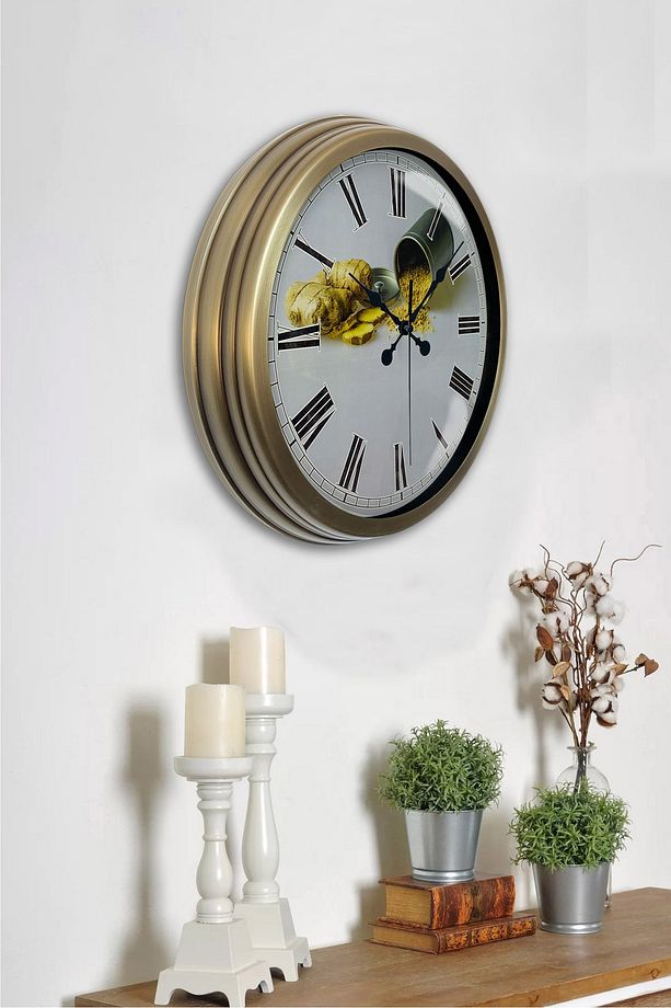 Modern 40 Cm Eskitme Metal Mutfak Duvar Saati 40 x 40 Gri Yuvarlak - 2
