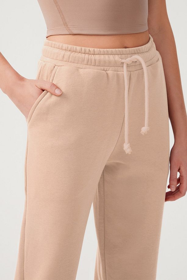 Kadın Bej Paçası Lastikli Jogger Eşofman Altı Drawstring - 4