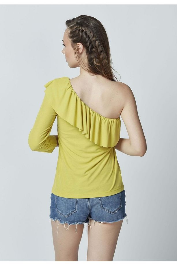 Modal Polyester Tek Kol Volanlı Kadın Bluz - 2